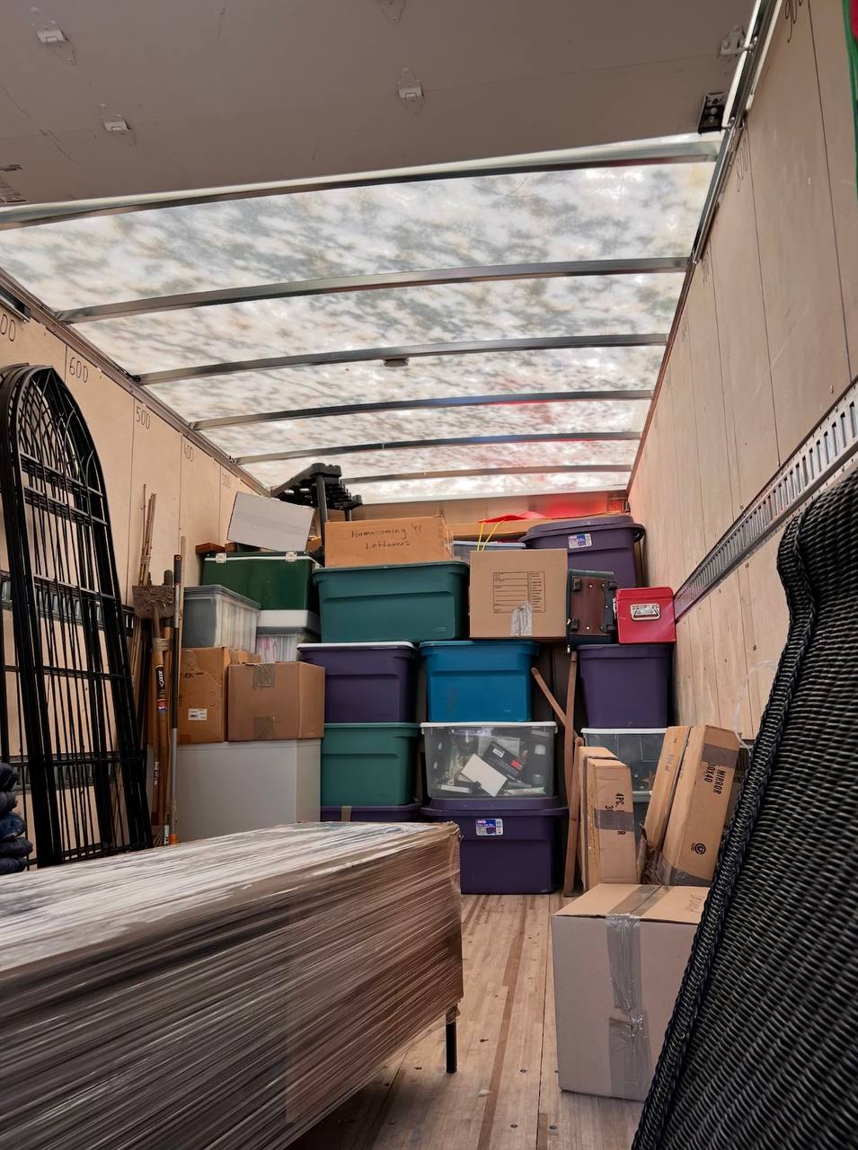 Items packed in a moving truck