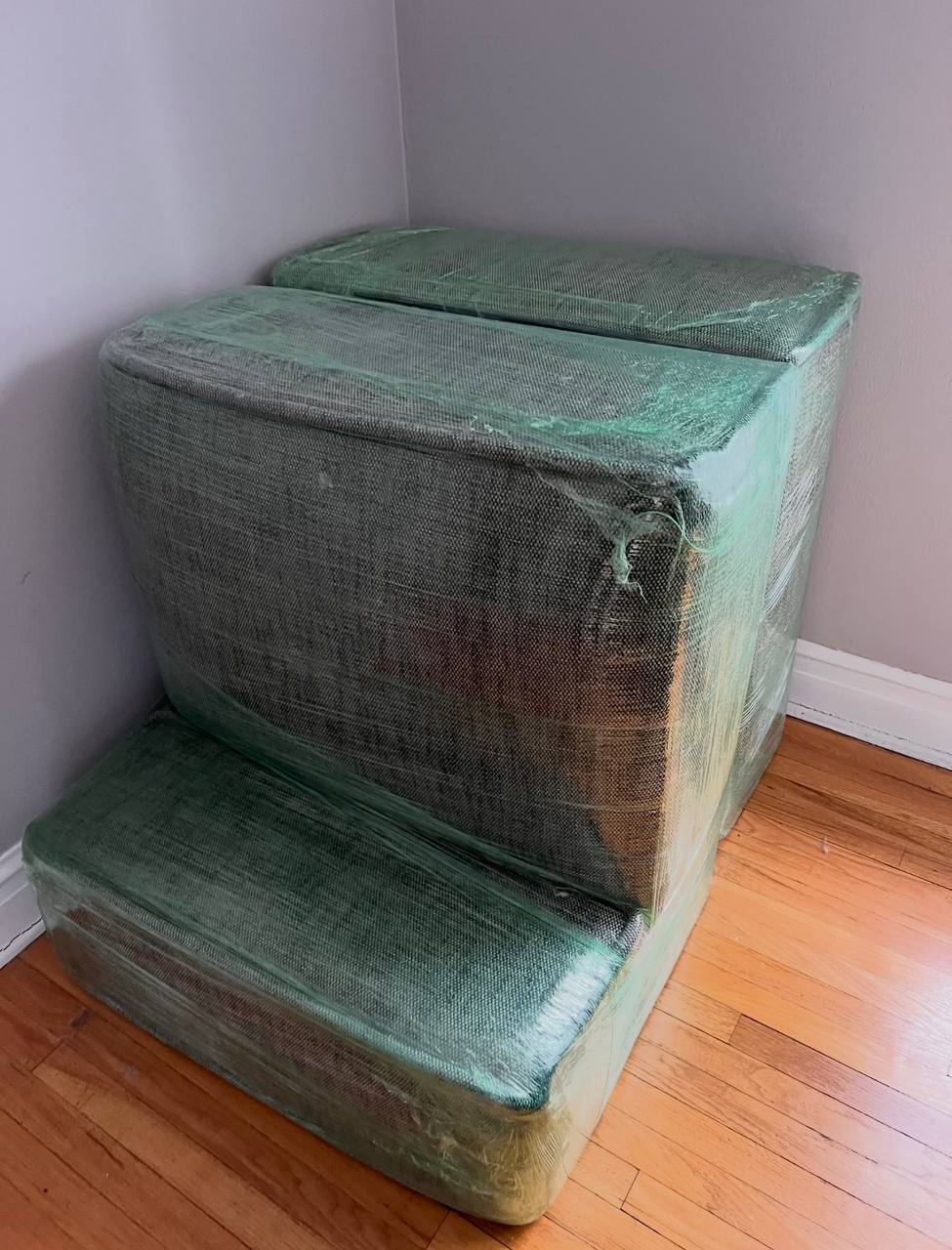 Residential moving preparation with household belongings packed for transport
