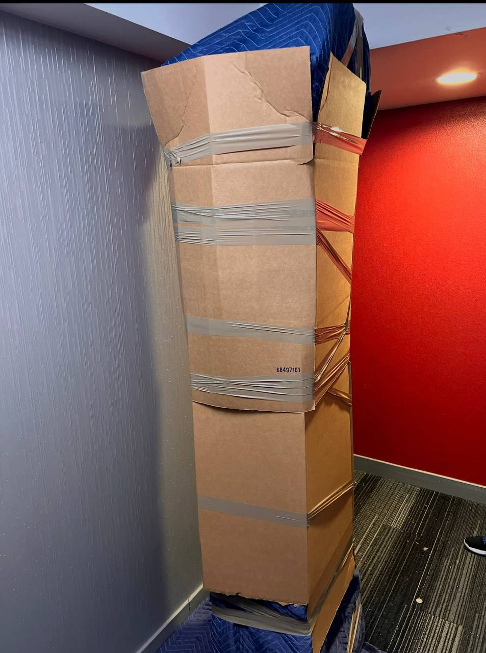 Furniture wrapped and protected for winter moving conditions